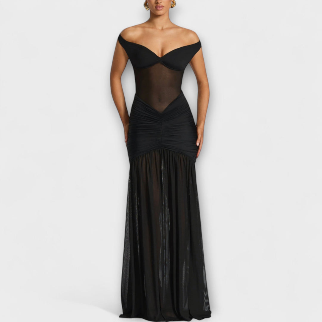 Therese - Grünes Schlitzkleid mit Drapierung