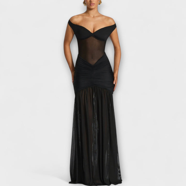 Therese - Grünes Schlitzkleid mit Drapierung