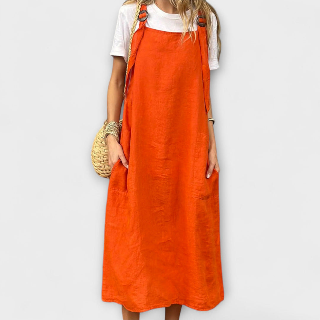 Salopette Mirta - Orange Leinen-Trägerkleid