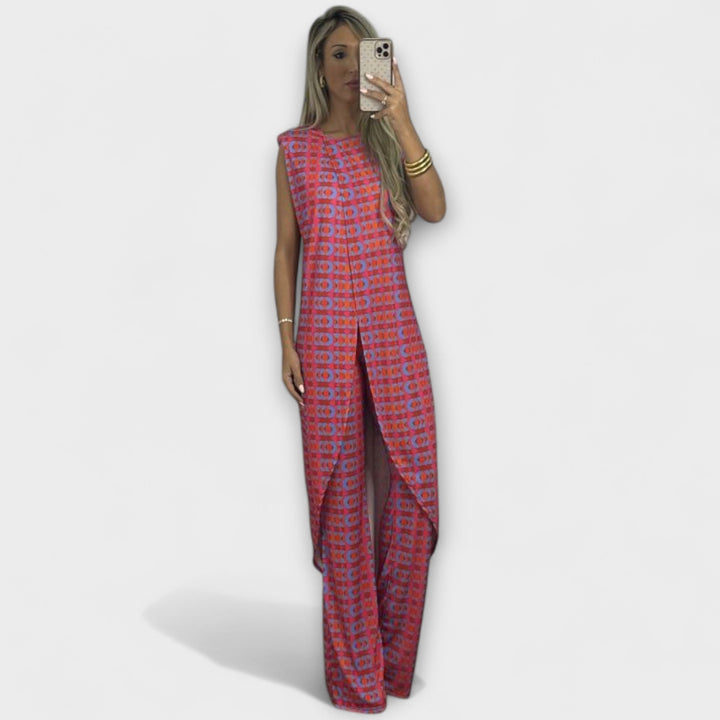 Coordinato Fally - Rostfarbener Jumpsuit mit Schlitz