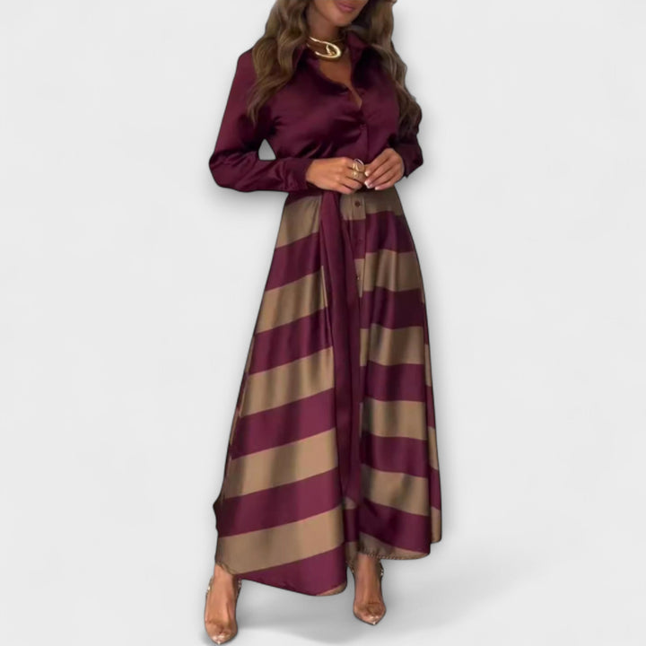 Hedda - Bordeaux-gestreiftes Hemdblusenkleid mit Gürtel