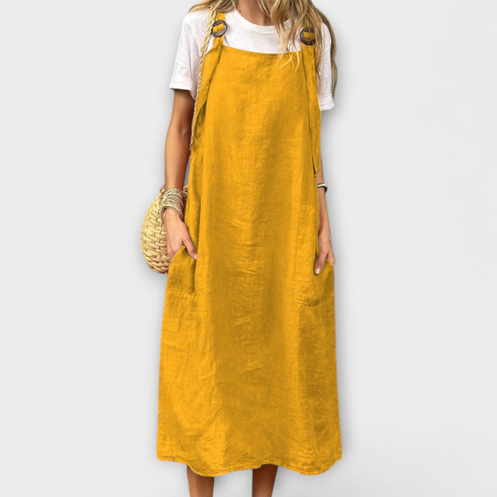 Salopette Mirta - Orange Leinen-Trägerkleid