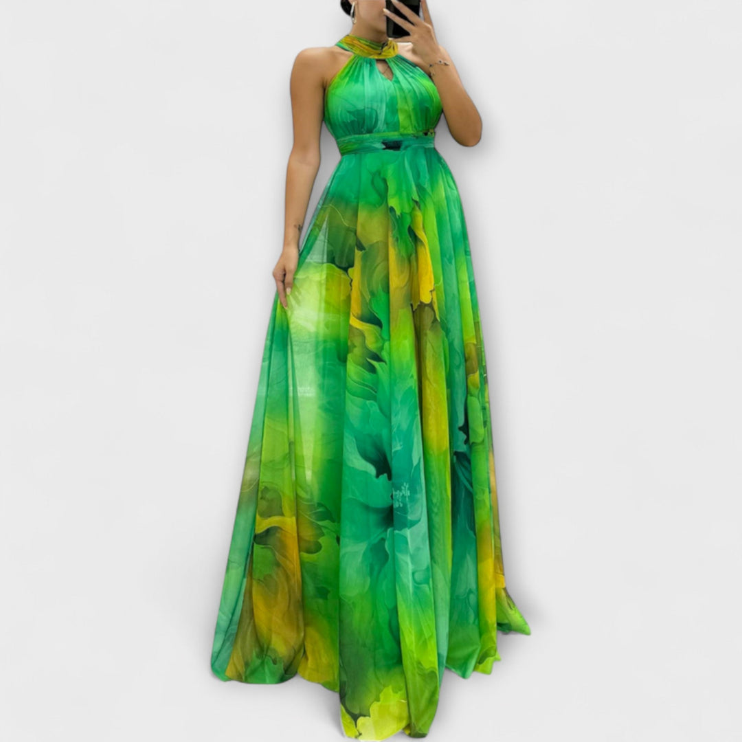 Isalie - Pinkes Chiffon-Maxikleid mit Blumenmuster