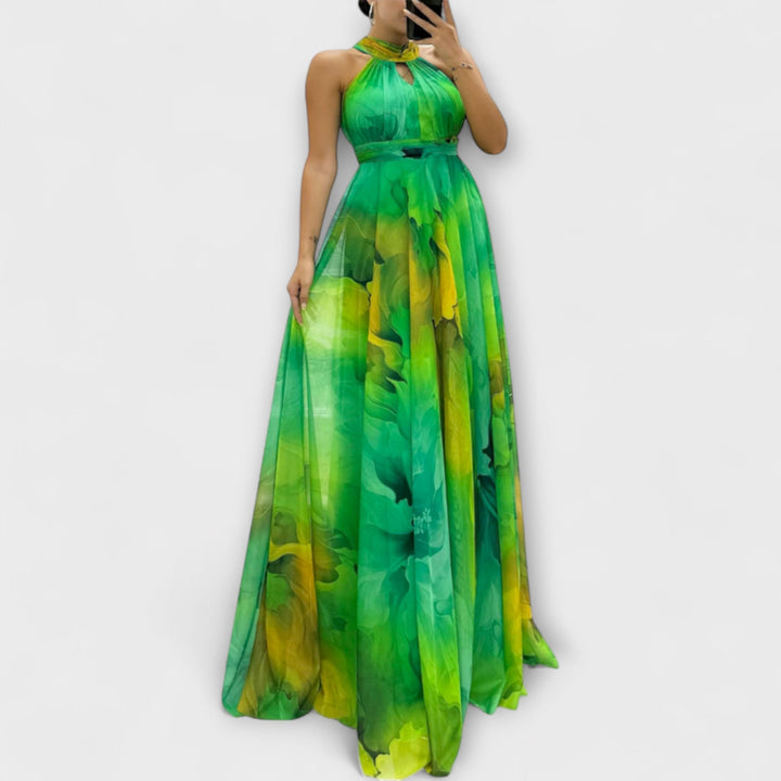 Isalie - Pinkes Chiffon-Maxikleid mit Blumenmuster