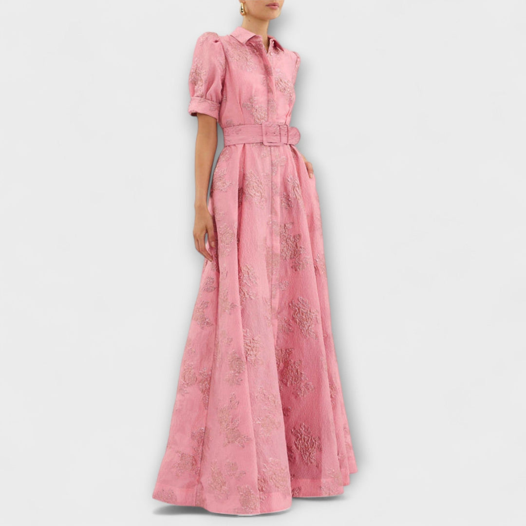 Anabella - Rosa Maxikleid mit kurzen Puffärmeln