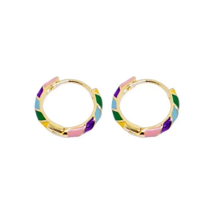 Gold Huggie Earrings Darina with Colourful Enamel