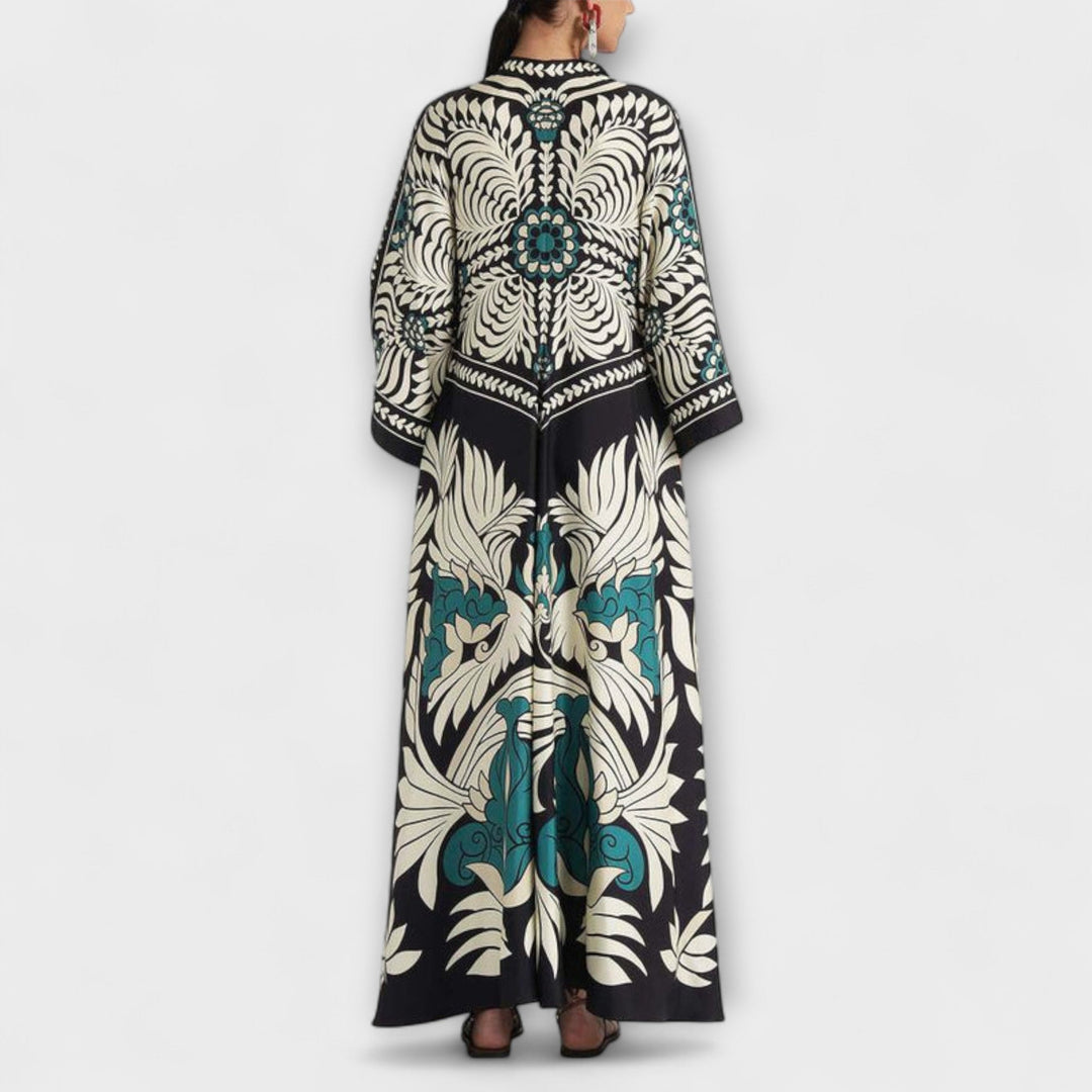 Giselle - Schwarzes Maxikleid mit Blättermuster