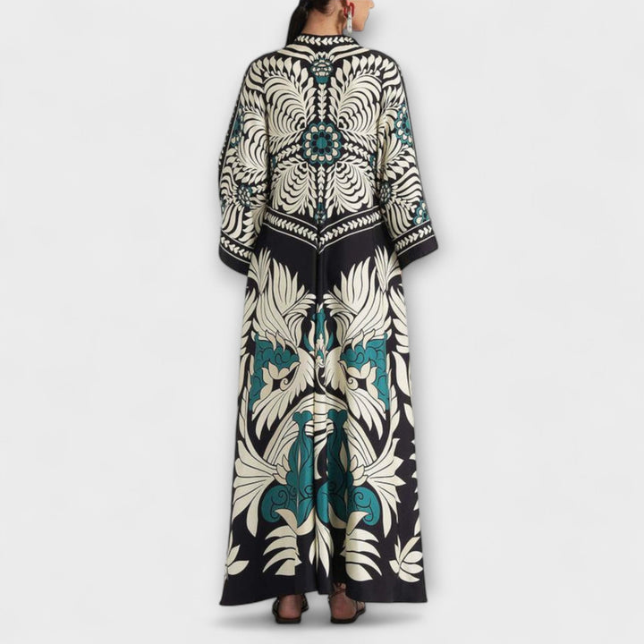 Giselle - Schwarzes Maxikleid mit Blättermuster