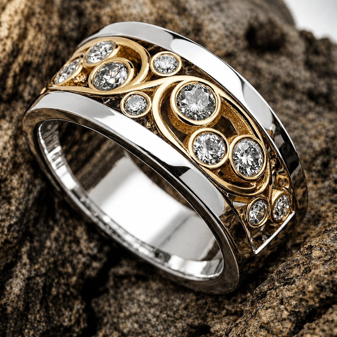 Gold & Silver Ring Muirne with Crystal