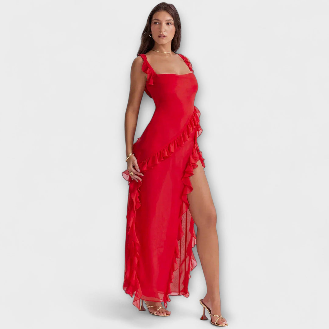 Lara - Bordeauxrotes Maxikleid mit Schlitz