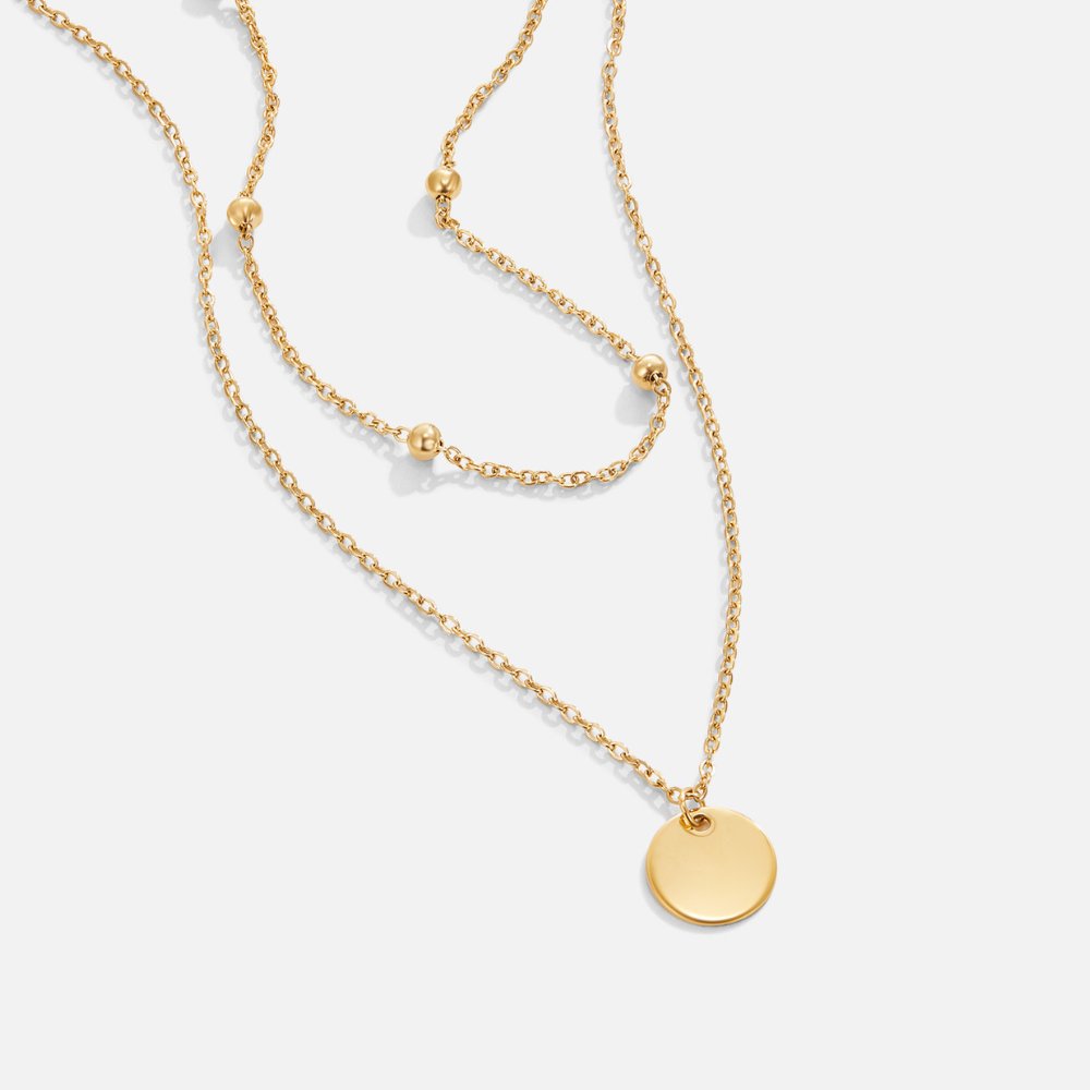 Gold Necklace Íde with Coin Disc and Layered Chain