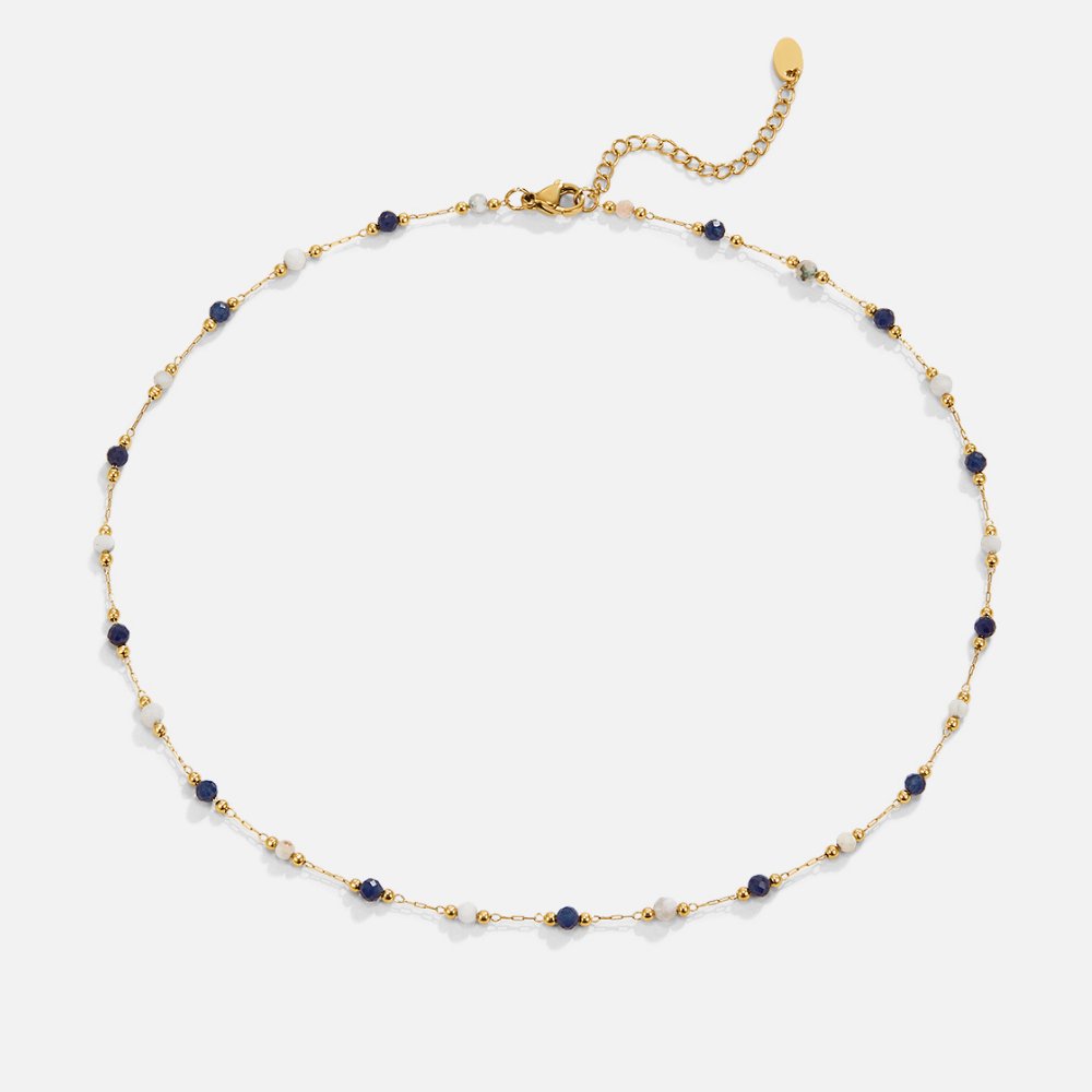 Gold Beaded Necklace Niamh with Lapis and White Beads
