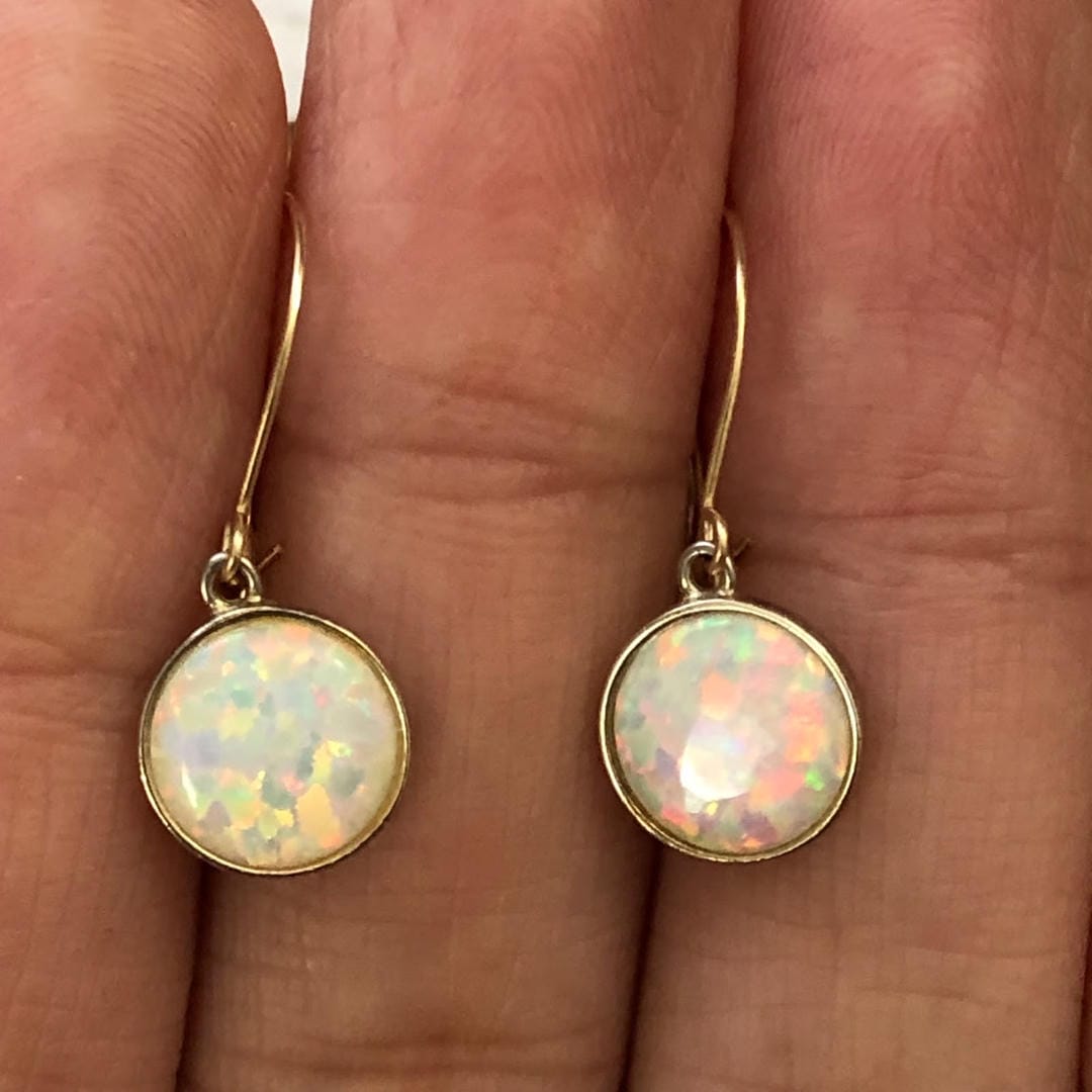 Gold Drop Earrings Maeve with Opal