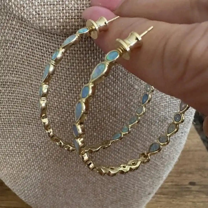 Gold Hoop Earrings Killarney with Blue Opal