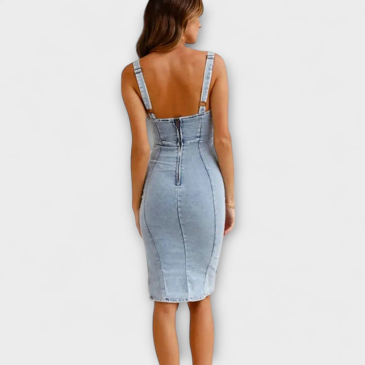 Anna - Graues Denim-Kleid mit verstellbaren Trägern