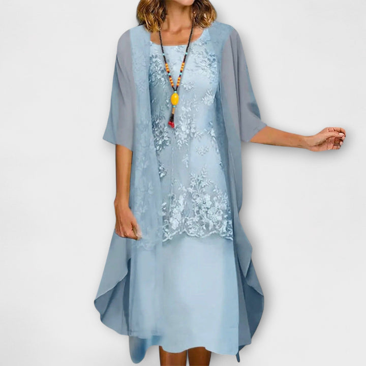 Danielle - Hellblaues zweiteiliges Chiffonkleid mit Spitze