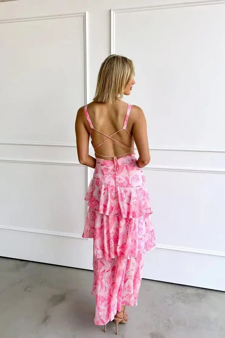 Marina - Rotes elegantes Langkleid mit Blüten