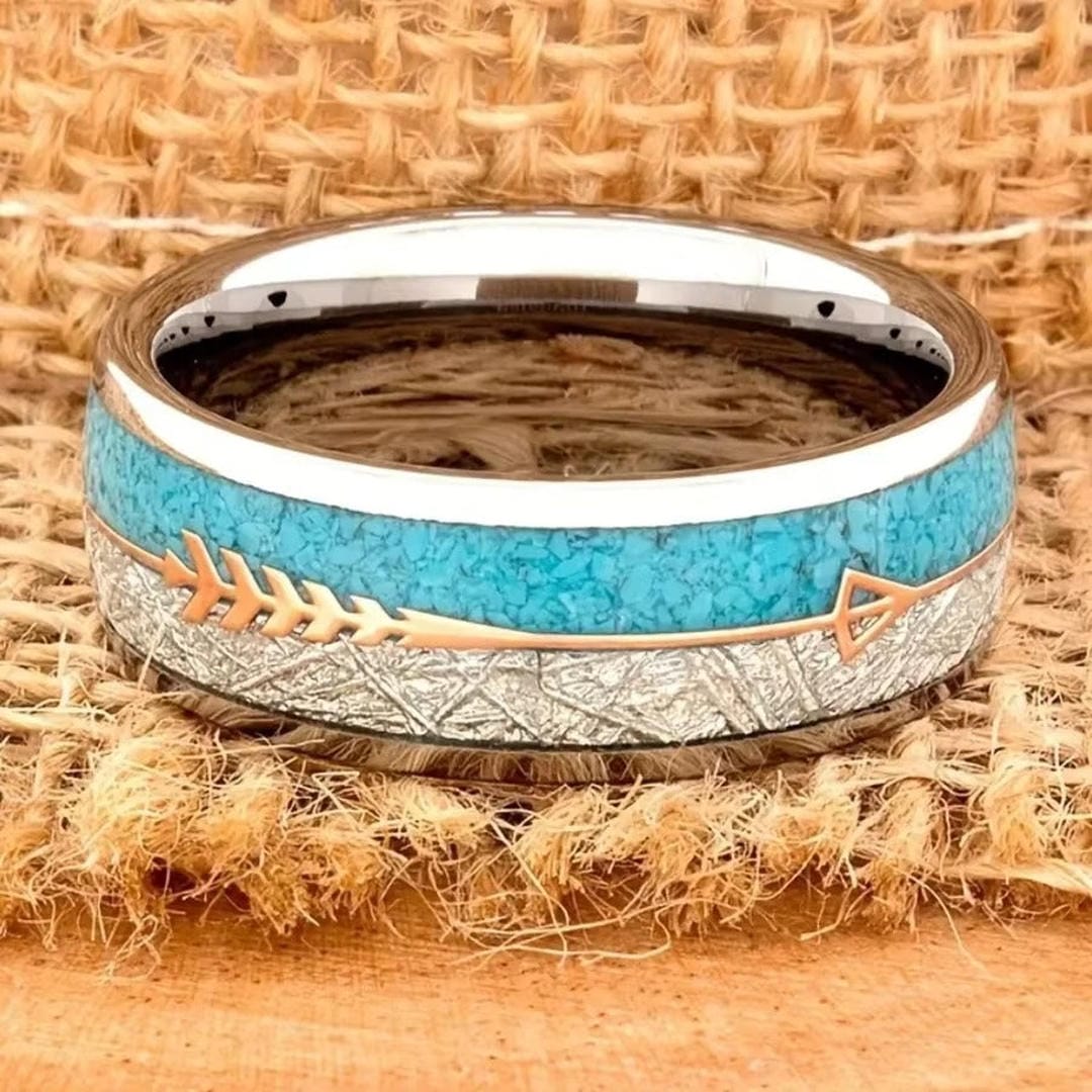 Silver Band Ring Niamh with Turquoise and Arrow Motif