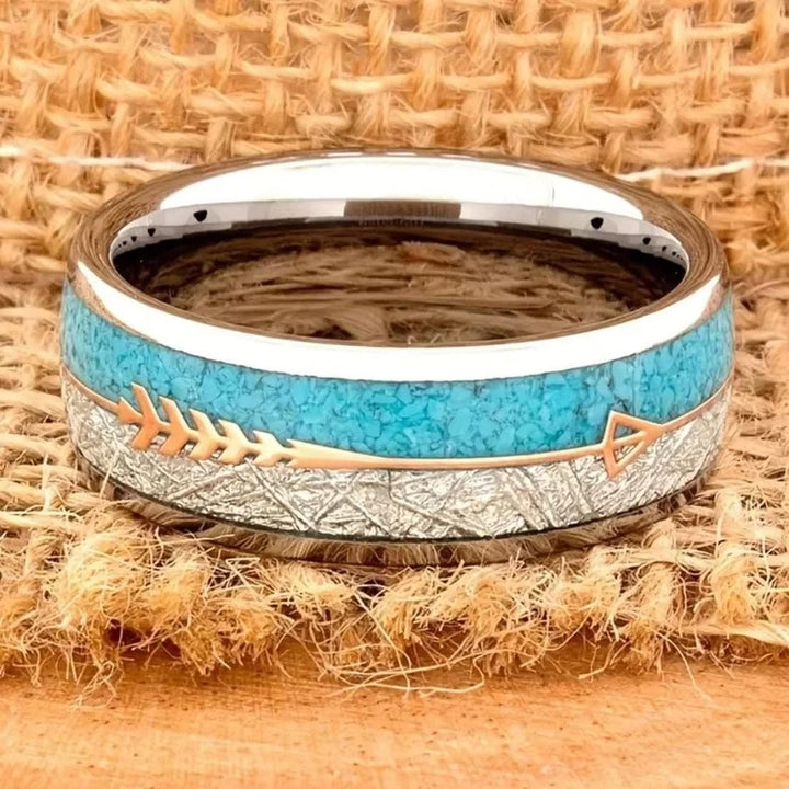 Silver Band Ring Niamh with Turquoise and Arrow Motif