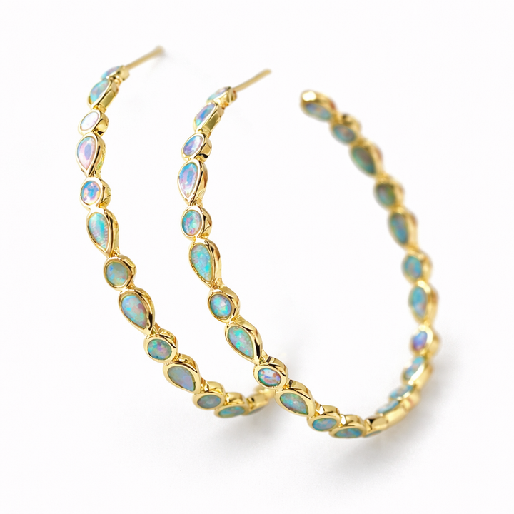 Gold Hoop Earrings Áine with Opals