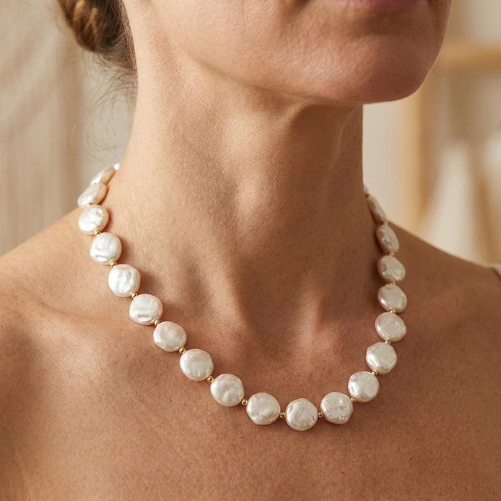 Pearl Beaded Necklace Ciara with Gold Beads