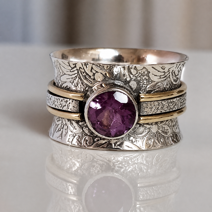 Silver & Gold Ring Ciara with Amethyst