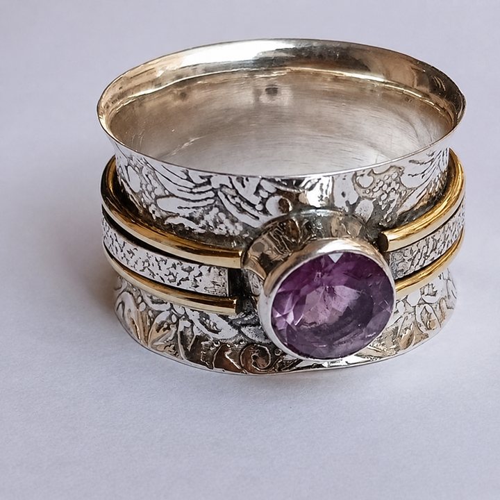 Silver & Gold Ring Ciara with Amethyst