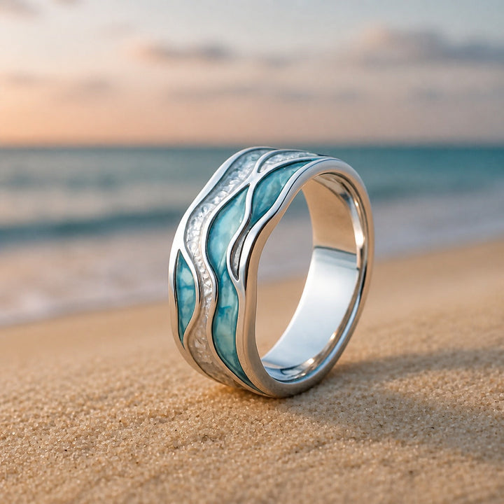Silver Ring Béibhinn with Turquoise Wave Motif