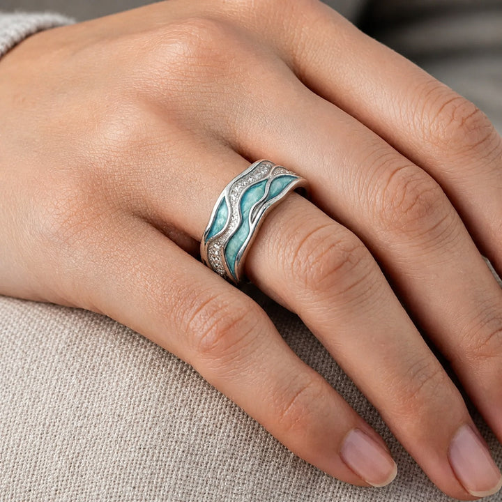 Silver Ring Béibhinn with Turquoise Wave Motif