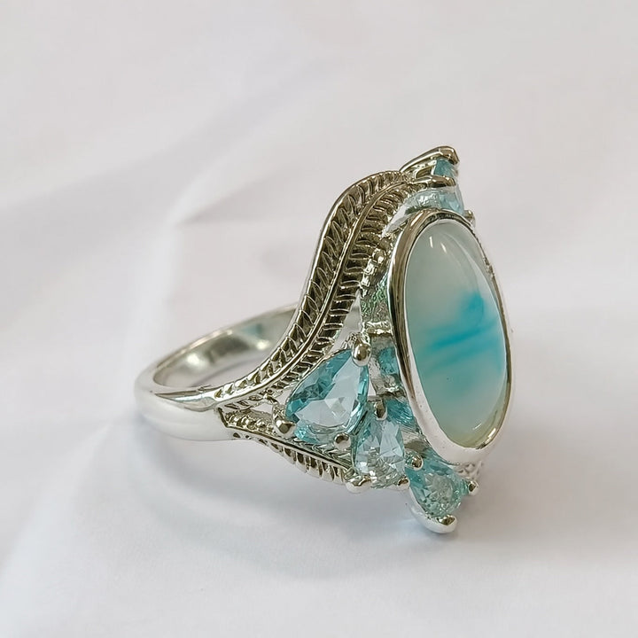 Silver Vintage Ring Deirdre with Opal and Blue Topaz