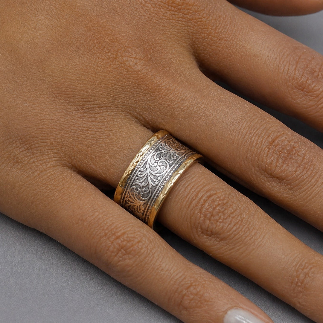 Gold & Silver Band Ring Saoirse with Filigree Motif
