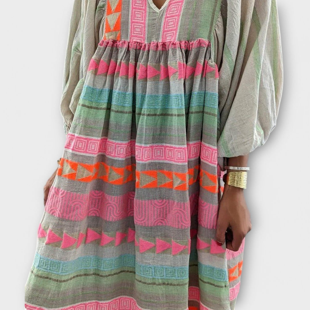 Hermine - Buntes loses Kleid mit Ethno-Muster