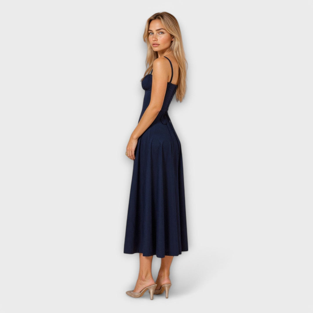 Kiana - Cremefarbenes Korsett-Midikleid mit Blümchen