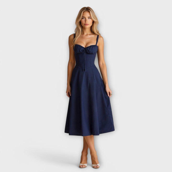 Kiana - Cremefarbenes Korsett-Midikleid mit Blümchen