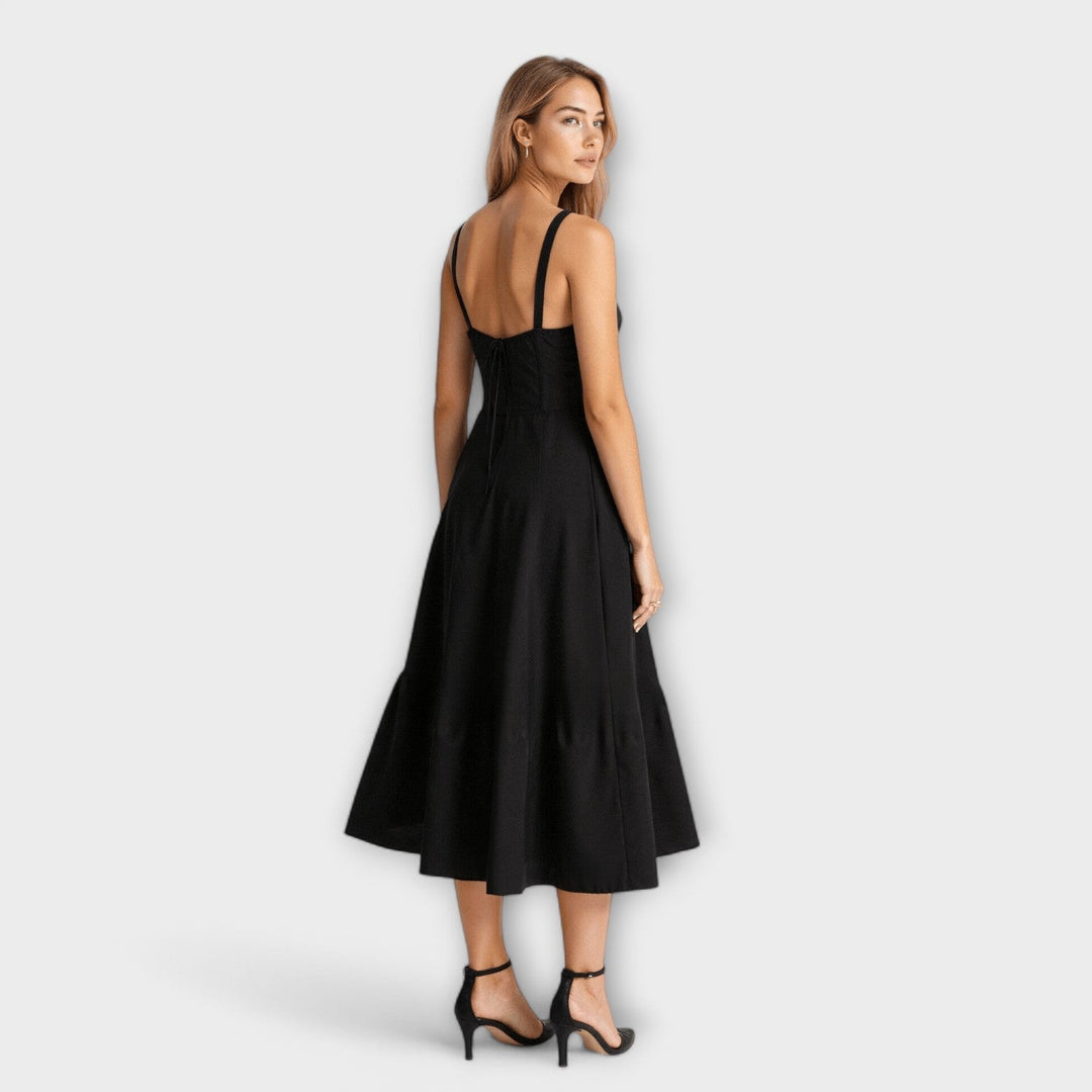 Kiana - Cremefarbenes Korsett-Midikleid mit Blümchen