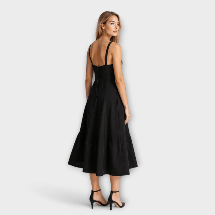 Kiana - Cremefarbenes Korsett-Midikleid mit Blümchen