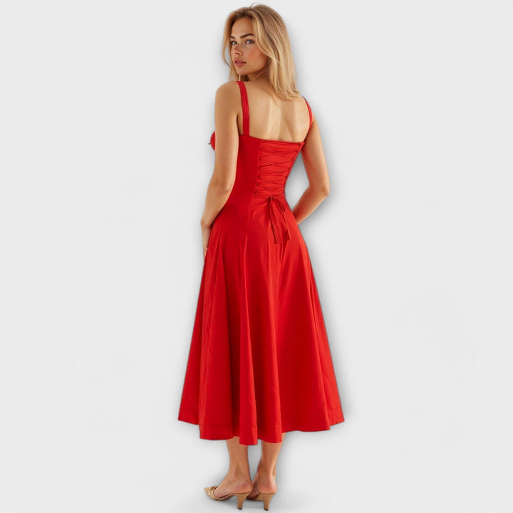 Kiana - Cremefarbenes Korsett-Midikleid mit Blümchen