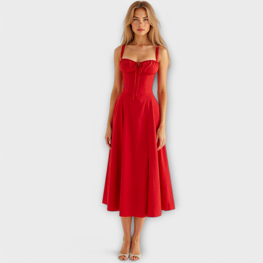 Kiana - Cremefarbenes Korsett-Midikleid mit Blümchen