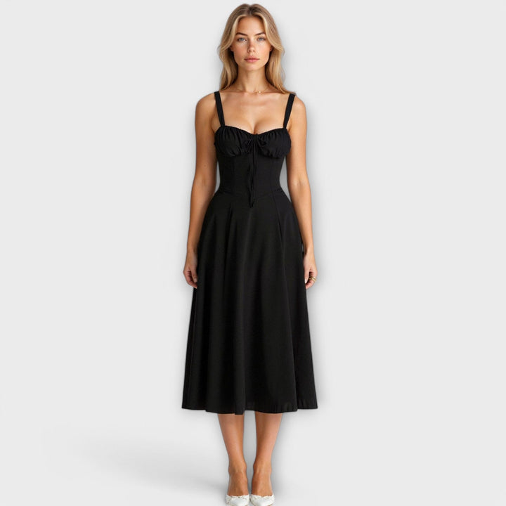 Kiana - Cremefarbenes Korsett-Midikleid mit Blümchen