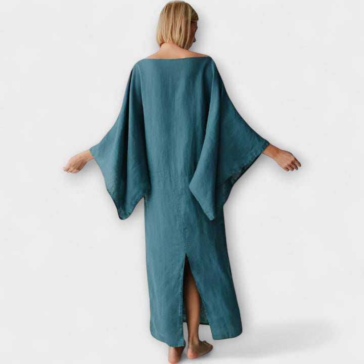 Dana - Blaues Kimono-Kleid aus Leinen