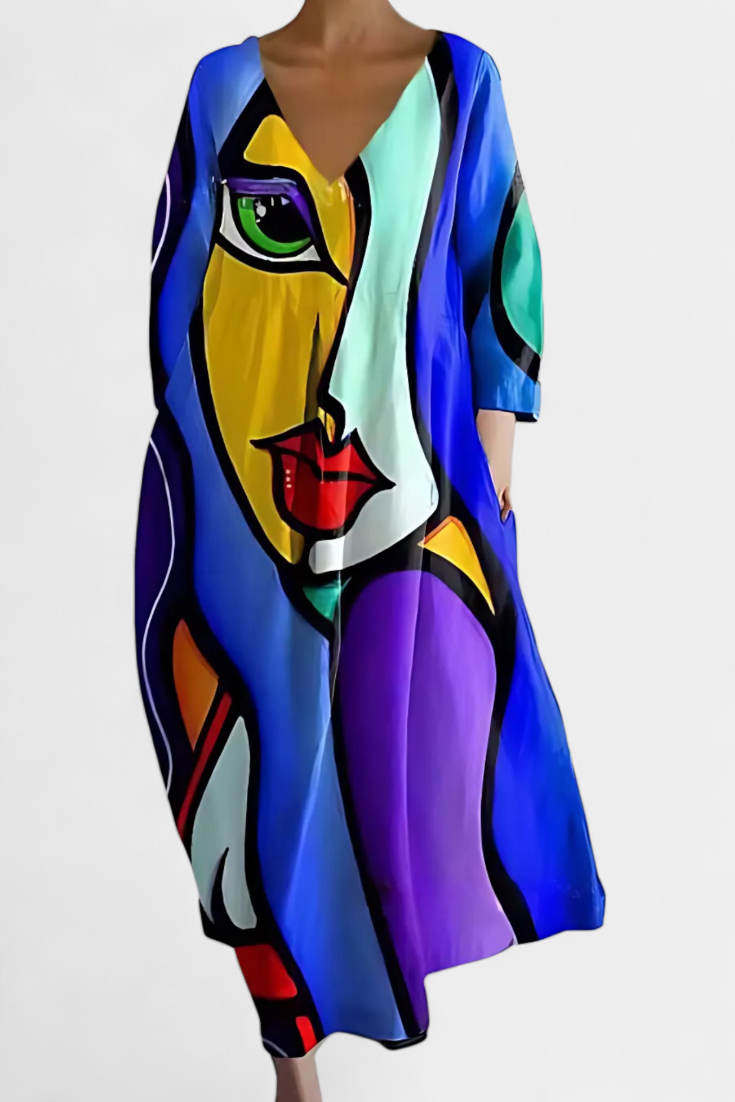 Ana - Buntes fliessendes Kleid mit Aquarellmuster