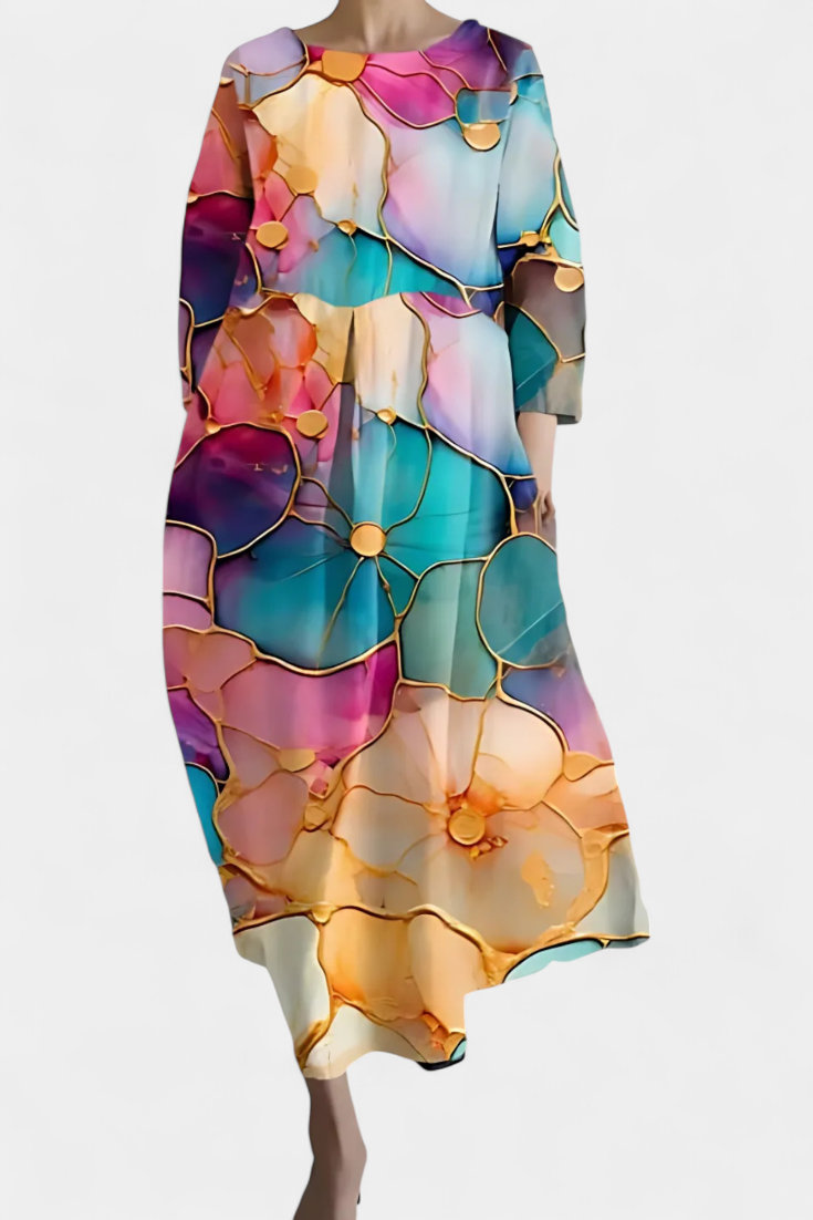 Ana - Buntes fliessendes Kleid mit Aquarellmuster
