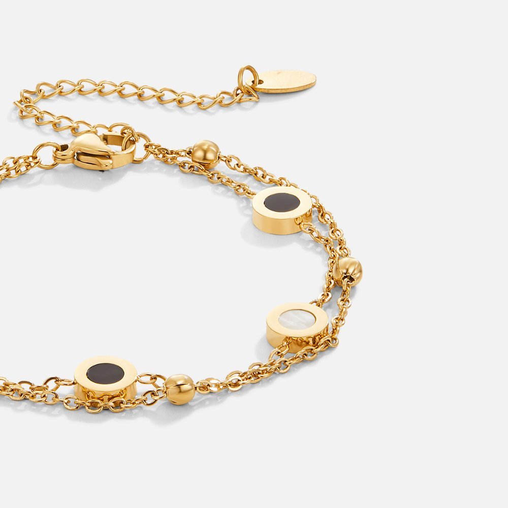 Gold Chain Bracelet Aoife with Black & White Discs