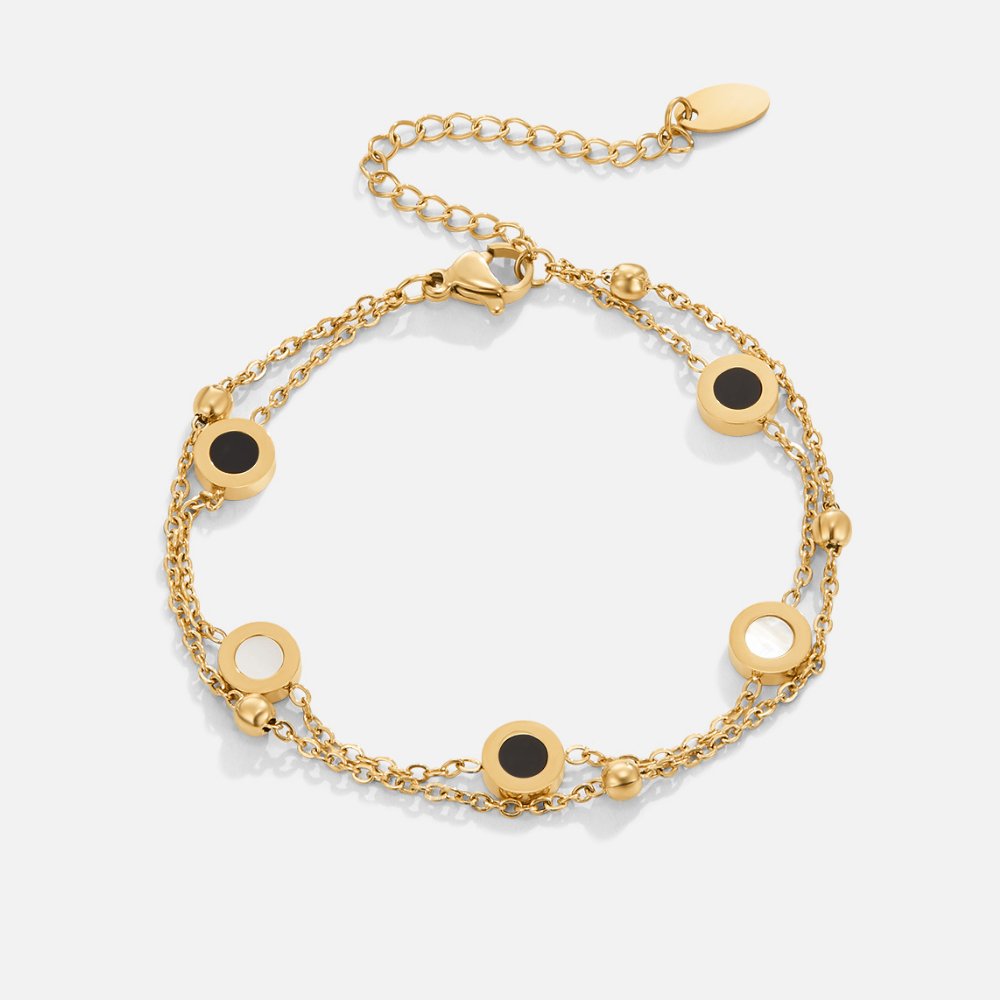 Gold Chain Bracelet Aoife with Black & White Discs