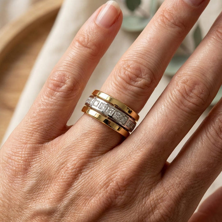 Gold & Silver Band Ring Róisín with Cubic Zirconia