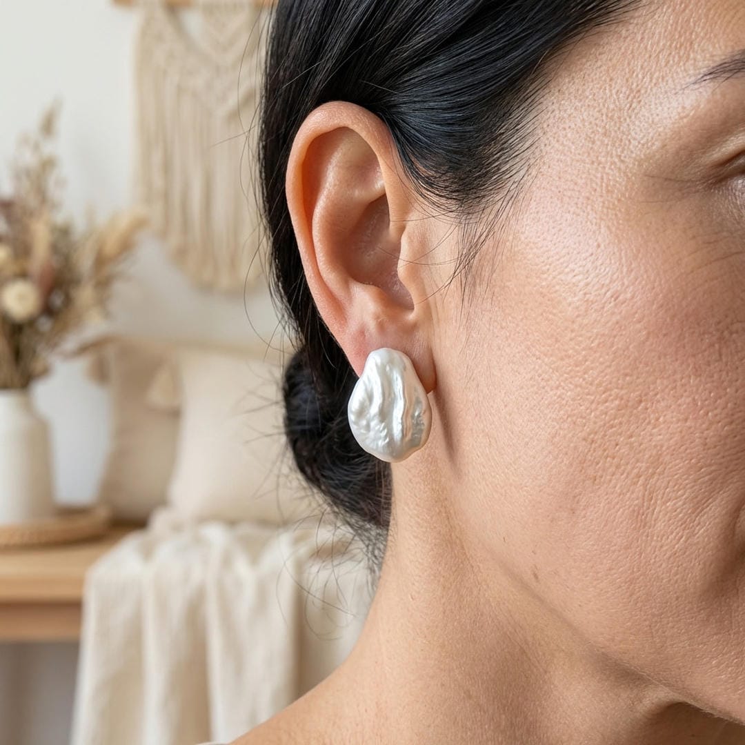 Gold Stud Earrings Cara with Baroque Pearl