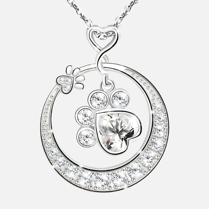 Cute Paw Print Necklace in 925 Sterling Silver with Cubic Zirconia