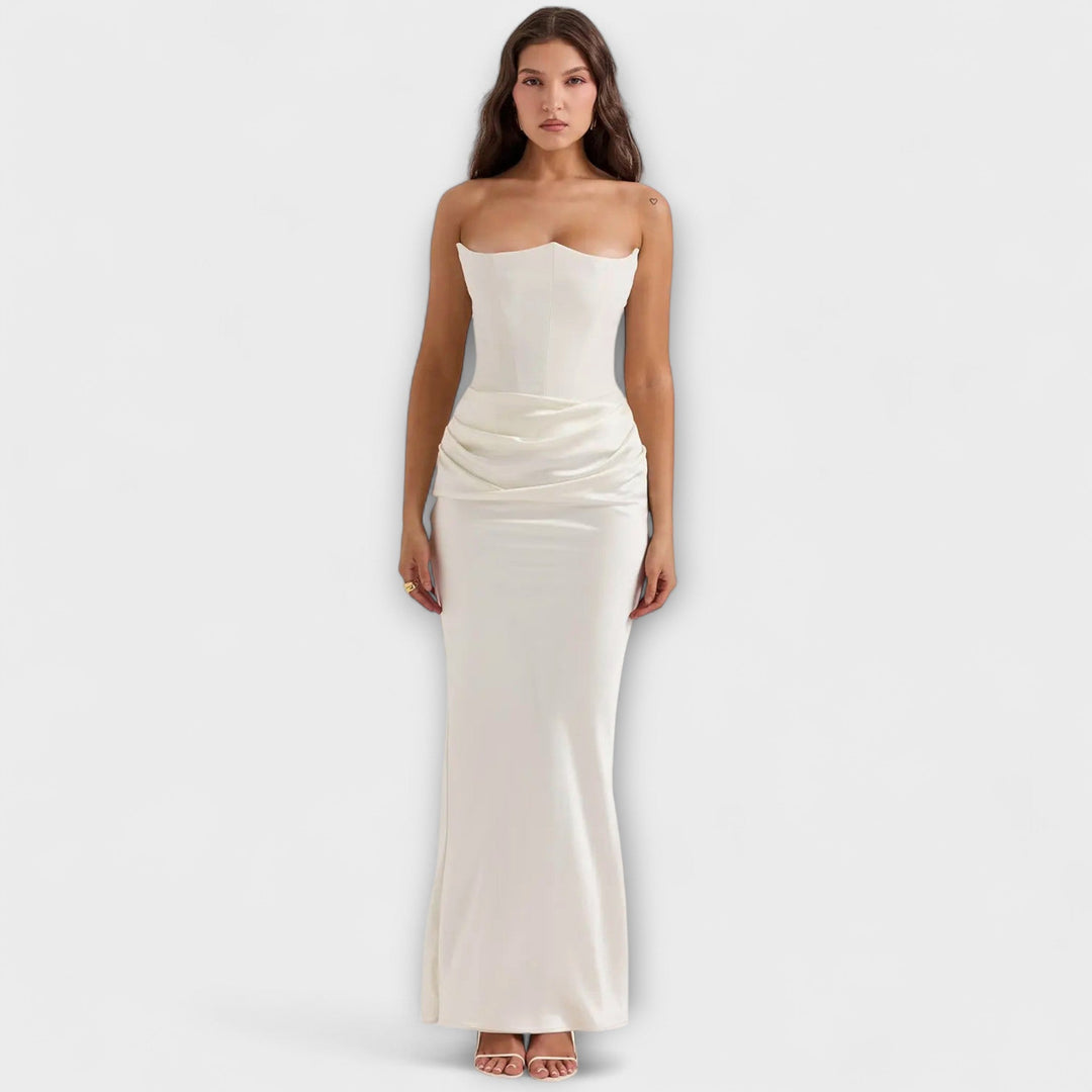 Schwarzes Satin-Maxikleid mit Drapierung