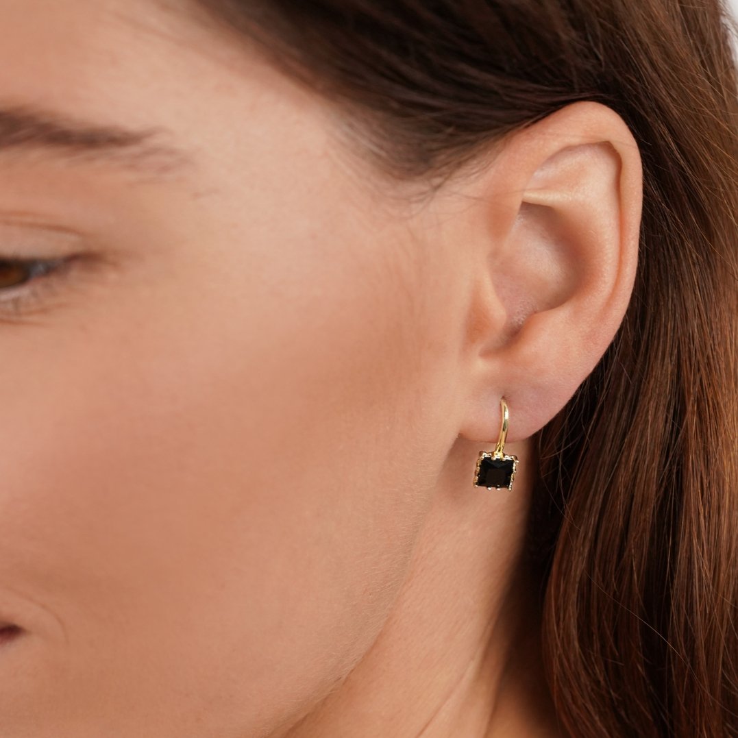 Gold Drop Earrings Ciara with Black Stone