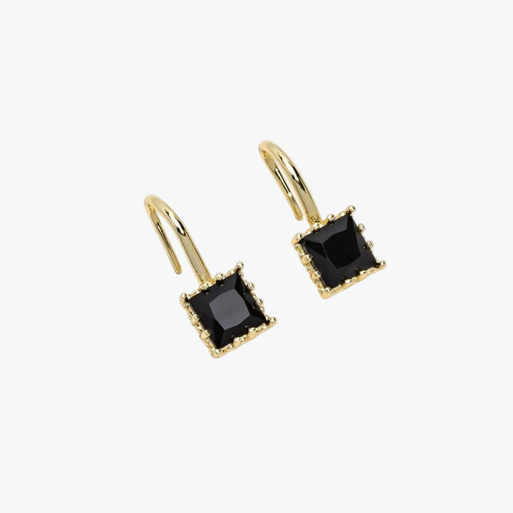 Gold Drop Earrings Ciara with Black Stone